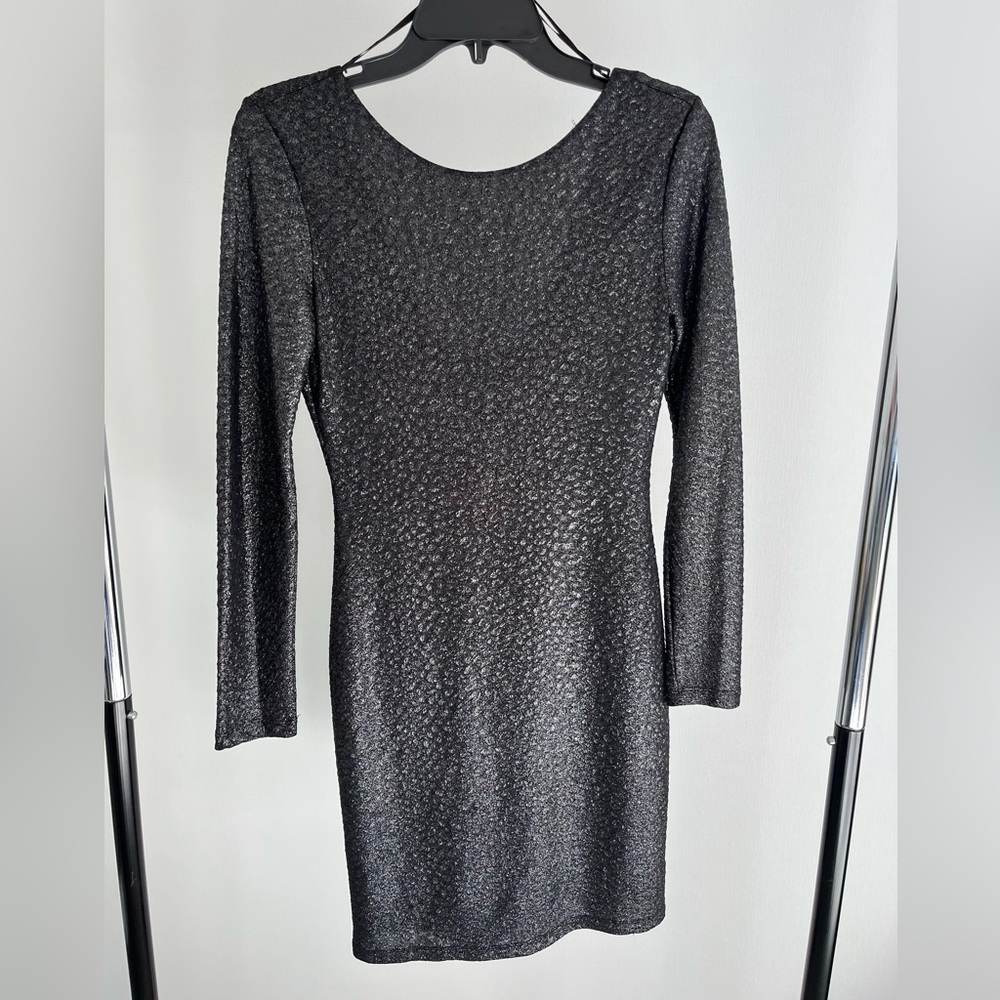 Jennifer Lopez Black Sparkle Long Sleeve Bodycon Midi Dress Size XS